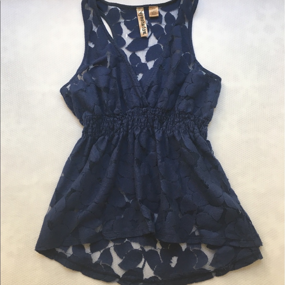 Navy Blue Lacy Peplum Sleeveless Top
